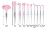 10-Piece New Design Rainbow Transparent Glitter Makeup Brush Set for Face Application with Concealer and Shaving Brush