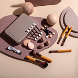 14-piece makeup brush mirror with LED light - USB rechargeable makeup brush set