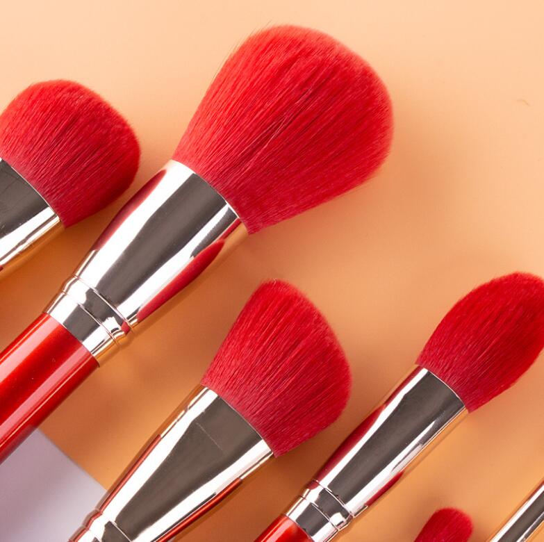 Private Label Red Handle Makeup Brush Set for Christmas Customizable Makeup Tool Kit