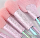 10-Piece New Design Rainbow Transparent Glitter Makeup Brush Set for Face Application with Concealer and Shaving Brush