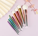 High Quality 9pcs White Nylon Hair Makeup Brush Set Newest Gradual Handle with Bling Face
