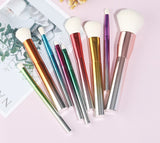 High Quality 9pcs White Nylon Hair Makeup Brush Set Newest Gradual Handle with Bling Face