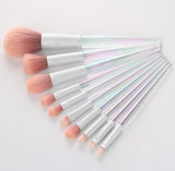 10-Piece New Design Rainbow Transparent Glitter Makeup Brush Set for Face Application with Concealer and Shaving Brush