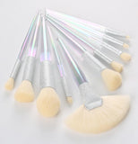 10-Piece New Design Rainbow Transparent Glitter Makeup Brush Set for Face Application with Concealer and Shaving Brush