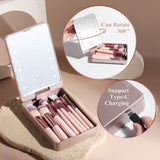 14-piece makeup brush mirror with LED light - USB rechargeable makeup brush set