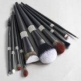New Arrival Queen High-End Series 14-Piece Makeup Brush Set Bright Matte Black Bag Included