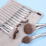 14-Piece High Quality Silver Makeup Brush Set Eye Shadow Foundation Blush & Highlighter with Powder Premium Brushes