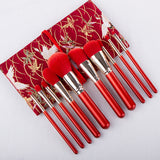 Private Label Red Handle Makeup Brush Set for Christmas Customizable Makeup Tool Kit