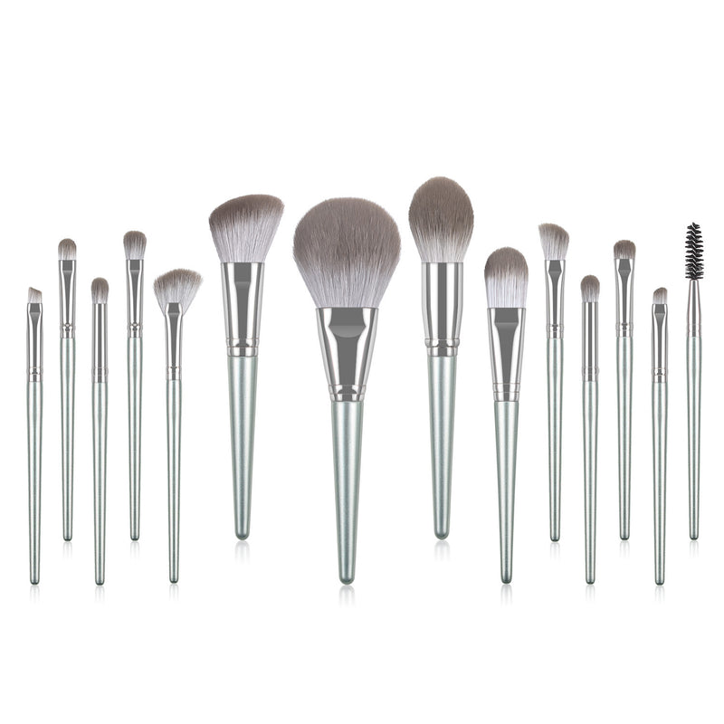 14-Piece High Quality Silver Makeup Brush Set Eye Shadow Foundation Blush & Highlighter with Powder Premium Brushes