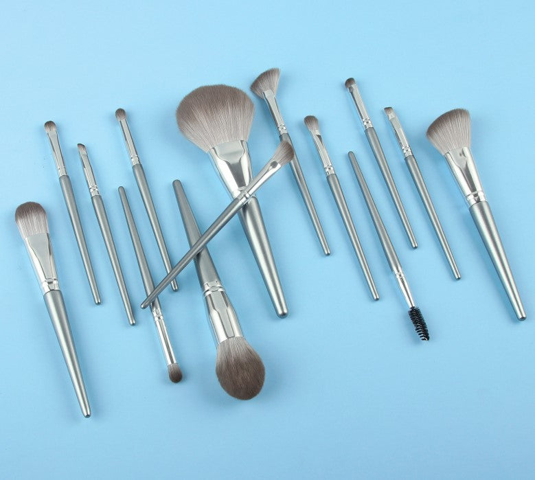 14-Piece High Quality Silver Makeup Brush Set Eye Shadow Foundation Blush & Highlighter with Powder Premium Brushes