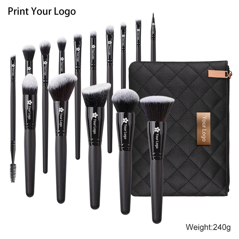 All Black 15 Pieces Professional Makeup Brushes Private Label Wholesale Makeup Brush Set Pincel Maquiagem