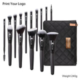 All Black 15 Pieces Professional Makeup Brushes Private Label Wholesale Makeup Brush Set Pincel Maquiagem
