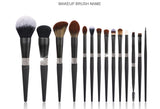 New Arrival Queen High-End Series 14-Piece Makeup Brush Set Bright Matte Black Bag Included