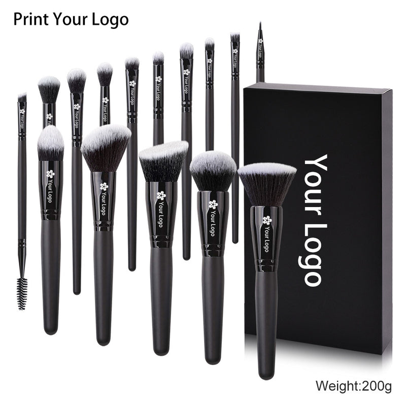 All Black 15 Pieces Professional Makeup Brushes Private Label Wholesale Makeup Brush Set Pincel Maquiagem