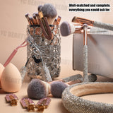32-piece luxury diamond-encrusted makeup brush set, hairband, hairpin, eyelash comb, beauty egg, and storage bucket, best-selling.
