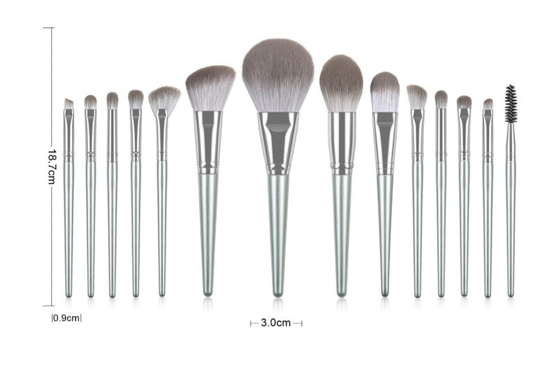 14-Piece High Quality Silver Makeup Brush Set Eye Shadow Foundation Blush & Highlighter with Powder Premium Brushes