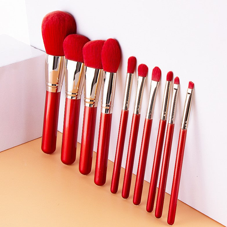 Private Label Red Handle Makeup Brush Set for Christmas Customizable Makeup Tool Kit