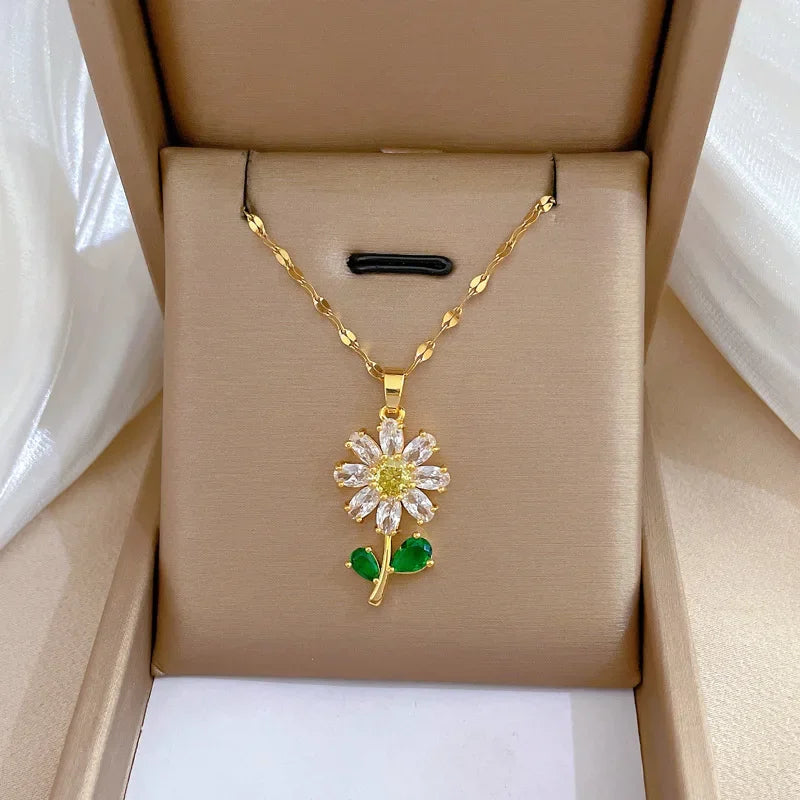 European and American ins style zircon sunflower pendant necklace for women charm flower bride wedding banquet jewelry Gift