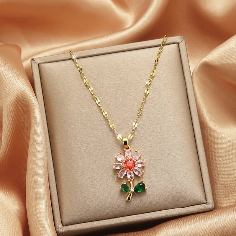 European and American ins style zircon sunflower pendant necklace for women charm flower bride wedding banquet jewelry Gift