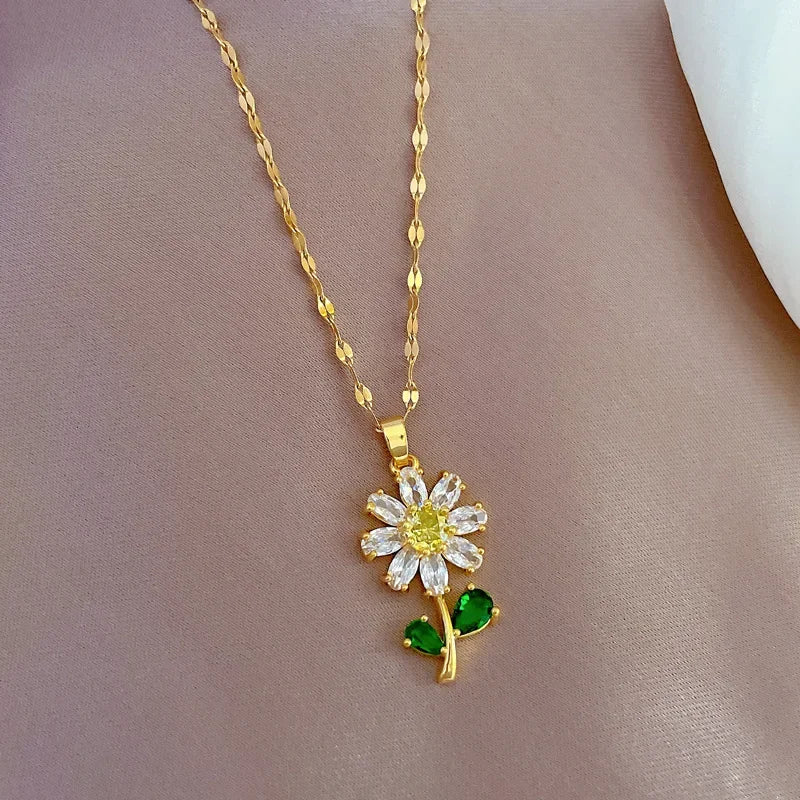 European and American ins style zircon sunflower pendant necklace for women charm flower bride wedding banquet jewelry Gift