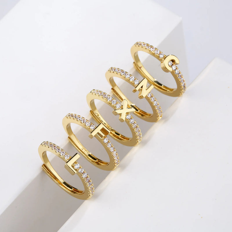 Fashion Initials Letter Ring Women Classic Simple Opening Finger Ring For Women Party Jewelry Gift Wholesale