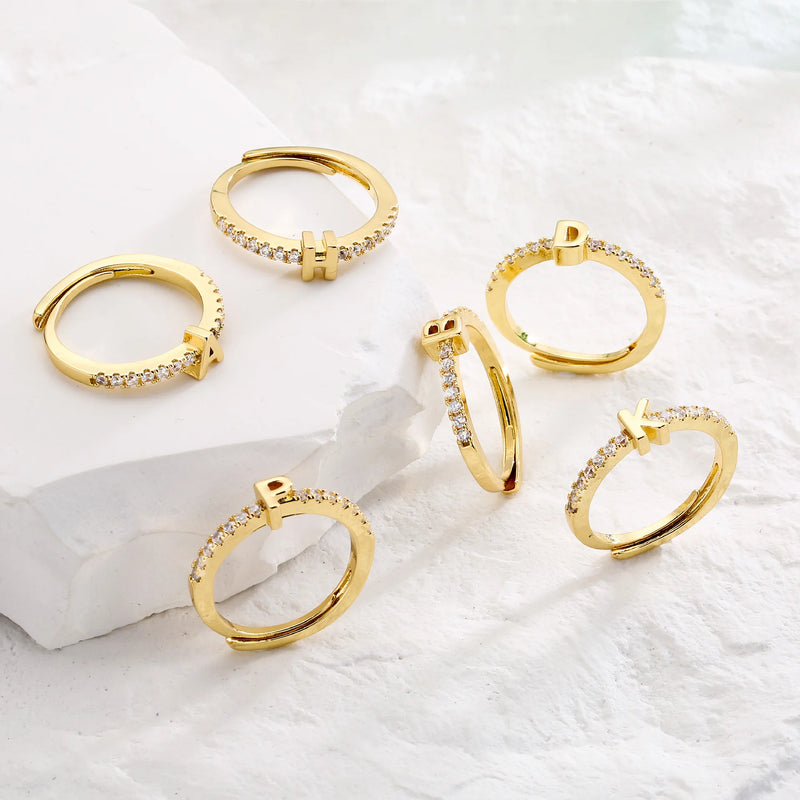 Fashion Initials Letter Ring Women Classic Simple Opening Finger Ring For Women Party Jewelry Gift Wholesale