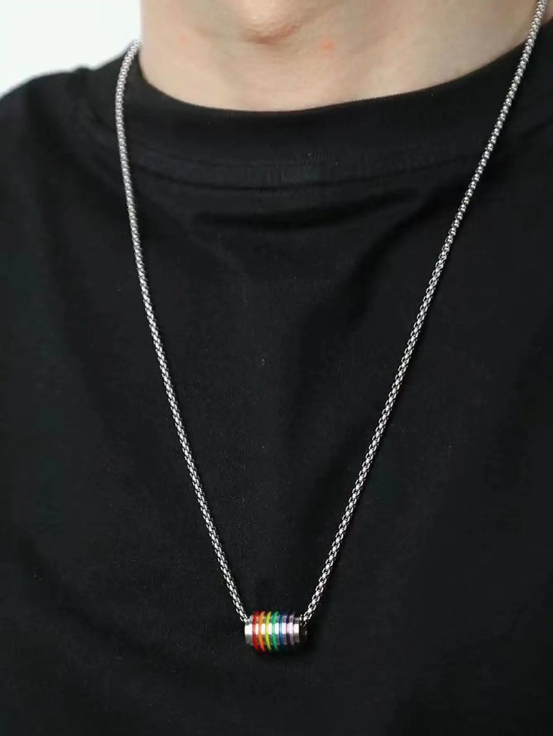 Men's Jewelry 316L Stainless Steel Rainbow Necklace For Men Pendant Tag Lesbian Gay Pride LGBT Jewelry For Women Men